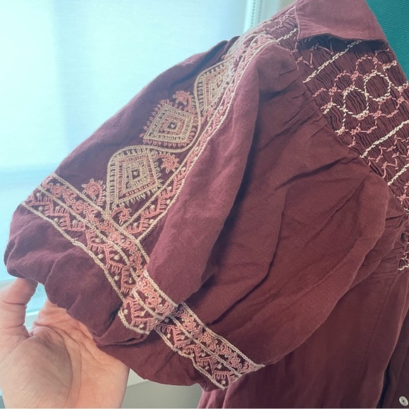 Free People Samantha Embroidered Puff Sleeve Button Front Maxi Dress Medium - Picture 7 of 16